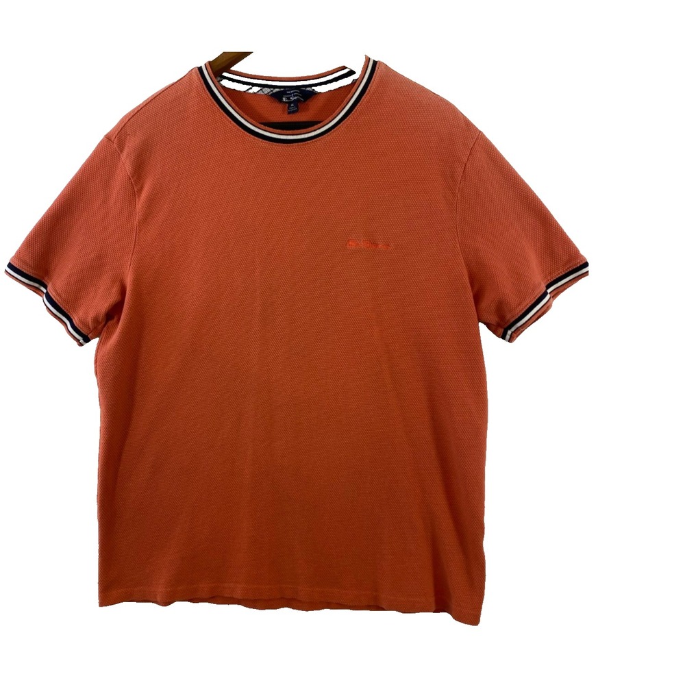 Ben Sherman Men's Orange Textured Polo Shirt XL Short Sleeve Embroidered Logo